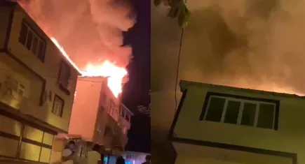 İstanbul'da binanın çatısı alev aldı
