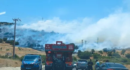 İzmir’de makilik ve otluk alanda yangın