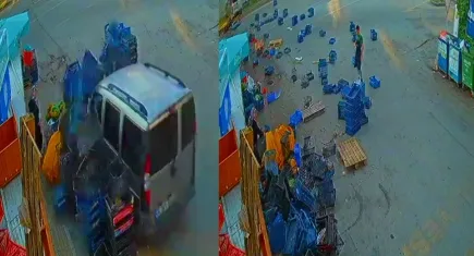 Freni patlayan araç markete daldı: Market çalışanı son anda kurtuldu