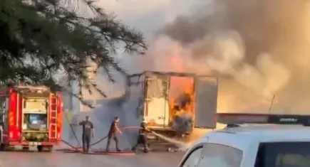Samsun'da kargo aracı alev alev yandı