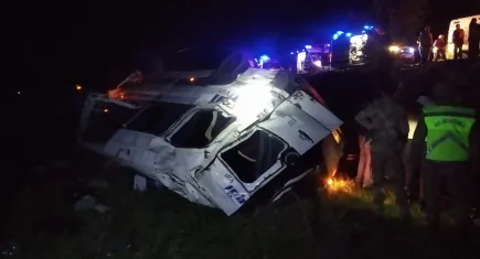 Bingöl’de kaza: Ata çarpan minibüs şarampole devrildi