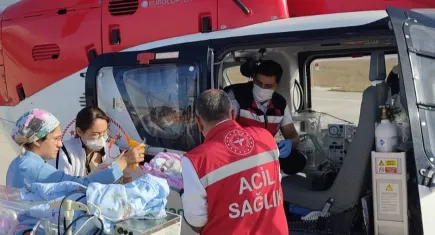 Helikopter ambulans kalp hastası bebek için havalandı