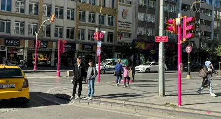 Sivas'ta trafik lambaları 'meme kanserine dur' demek için pembeye boyandı