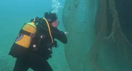 Karaburun'da denizden 1,5 ton atık balık ağı toplandı