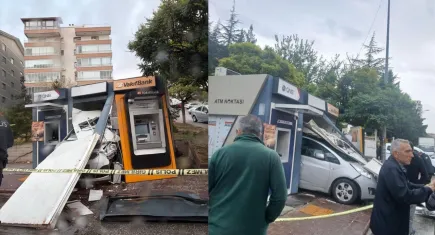Ankara’da kaza: Otomobil ATM’ye çarptı, sürücü yaralandı