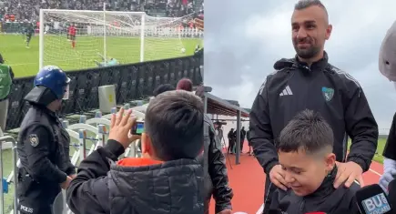 Serdar Dursun golünü tuşlu telefonla kaydeden minik taraftara kamera hediye etti